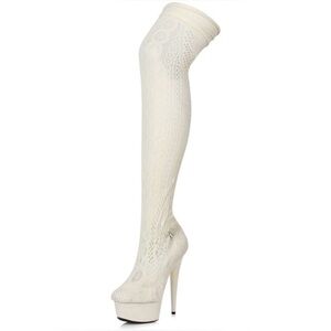 🦋B2G1🦋ELLIE SHOES  6" WHITE Stiletto Stocking Thigh High Boot | 609-MEI |